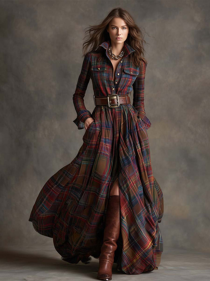 Juliette | Maxi Shirt Dress with Check Pattern