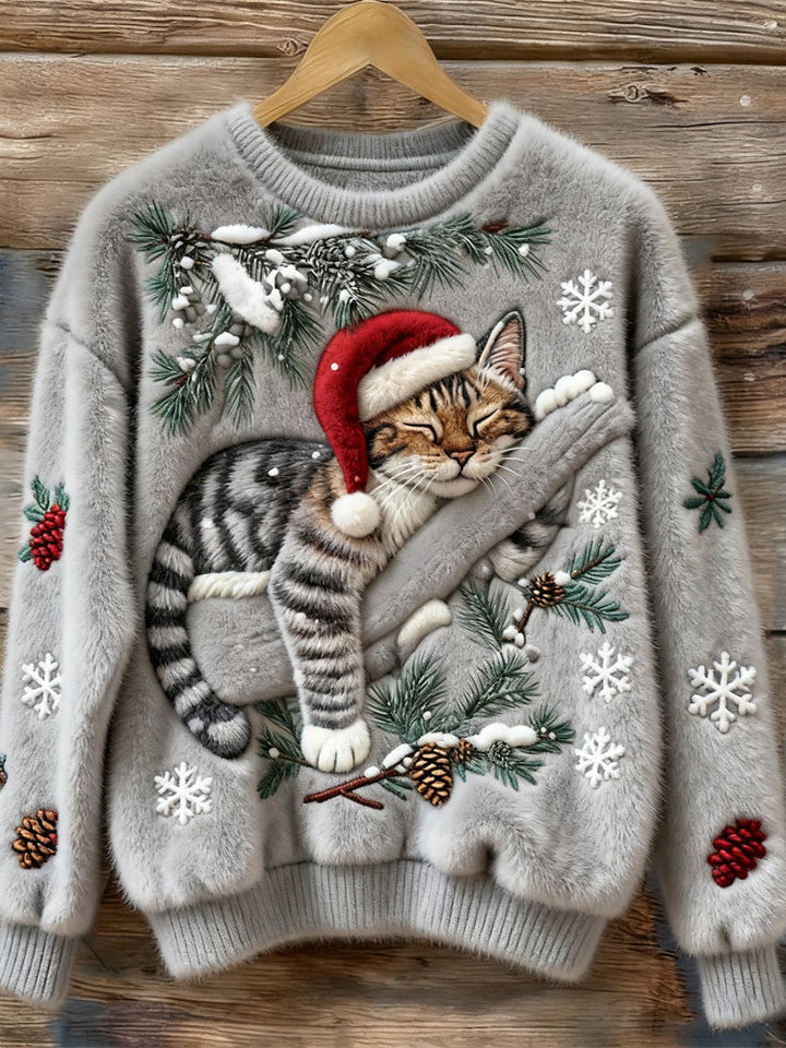 Misia™ | Fluffy Christmas Sweater with a Cute Cat