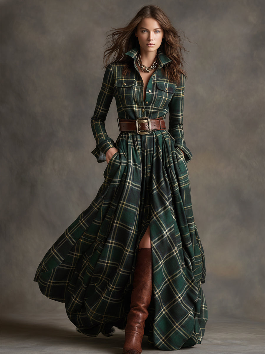 Juliette | Maxi Shirt Dress with Check Pattern