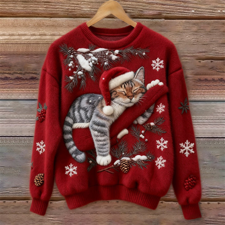 Misia™ | Fluffy Christmas Sweater with a Cute Cat