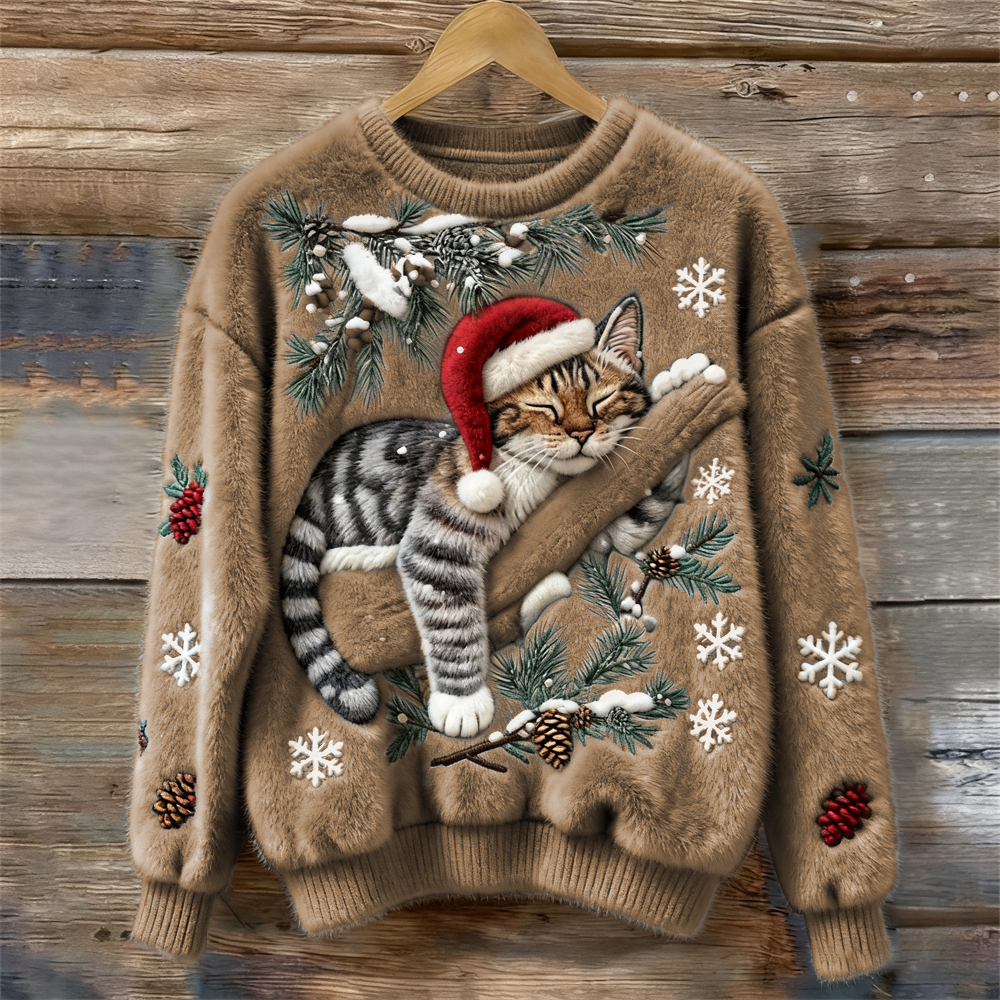 Misia™ | Fluffy Christmas Sweater with a Cute Cat