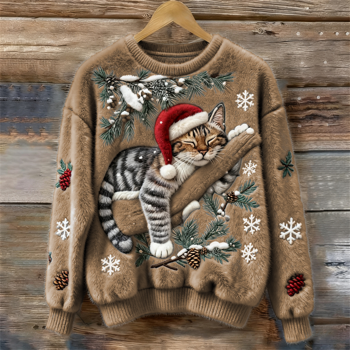 Misia™ | Fluffy Christmas Sweater with a Cute Cat