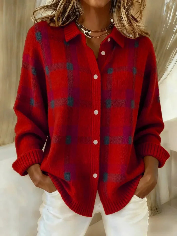 Anny | Plaid Button-Up Knit Sweater