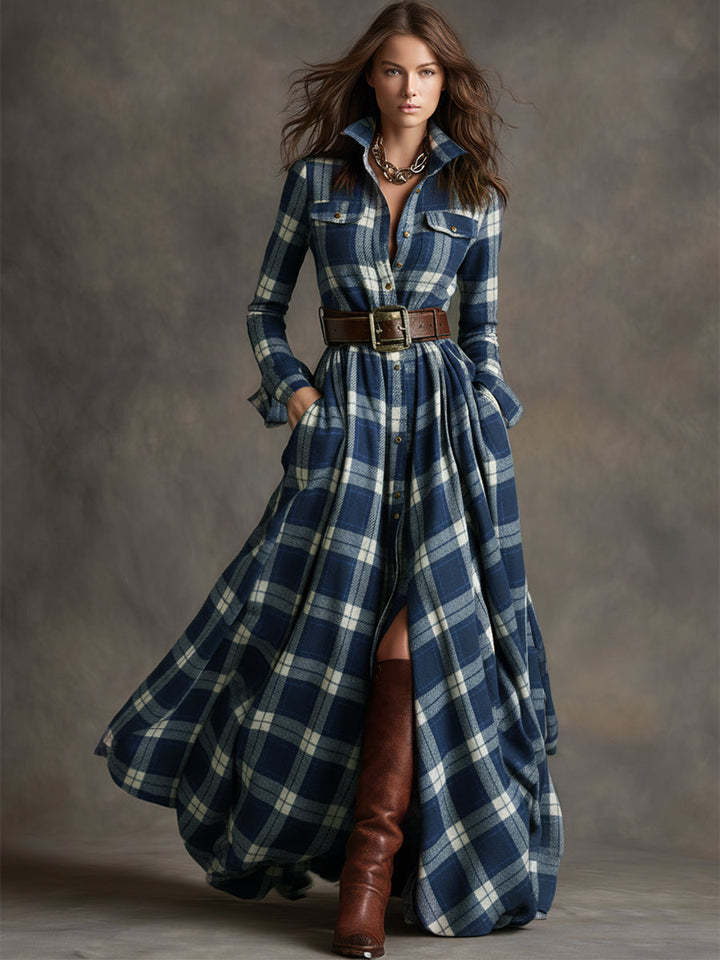 Juliette | Maxi Shirt Dress with Check Pattern