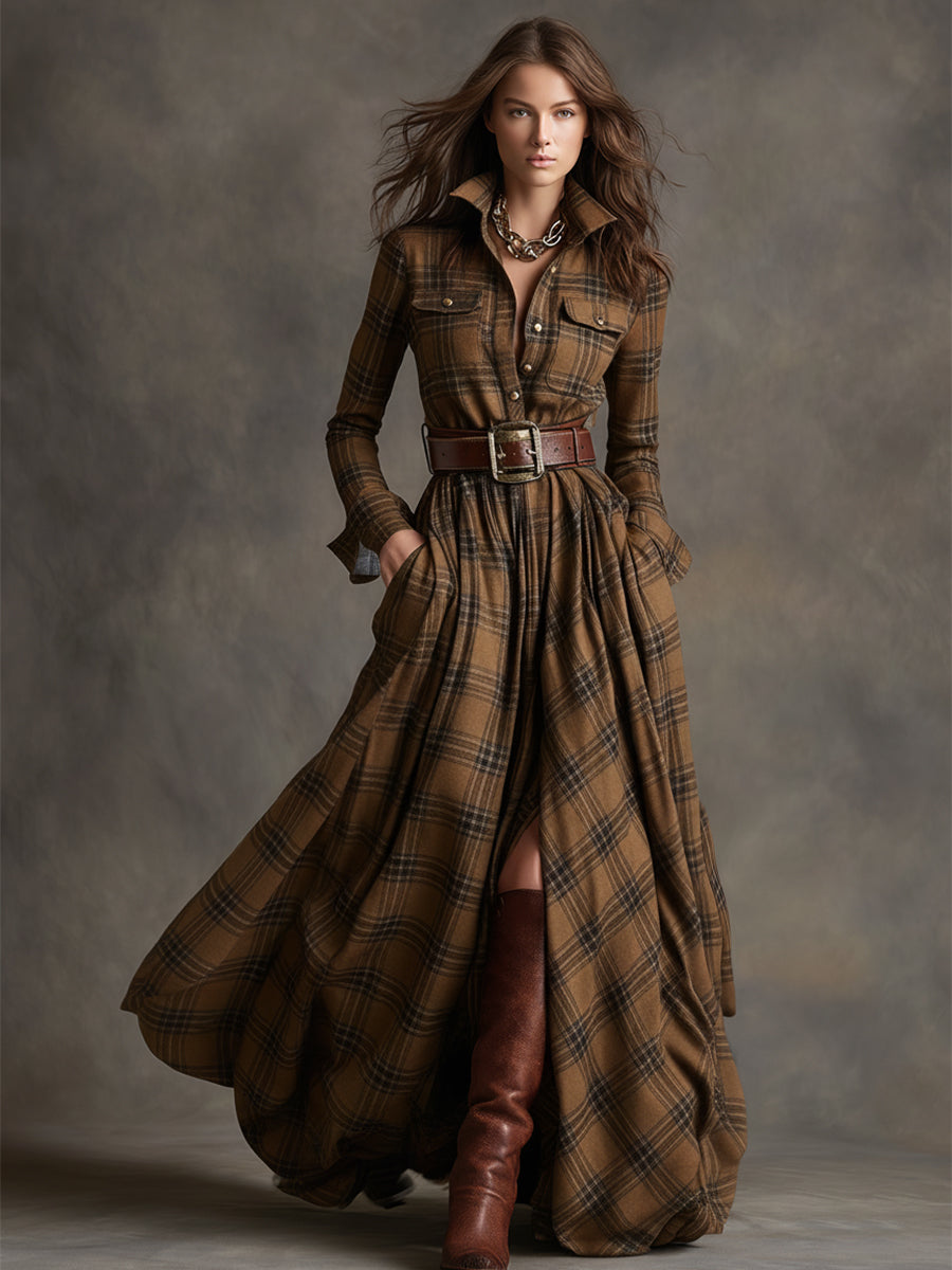 Juliette | Maxi Shirt Dress with Check Pattern