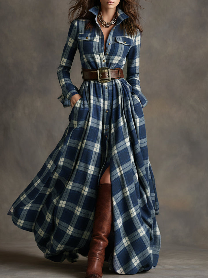 Juliette | Maxi Shirt Dress with Check Pattern