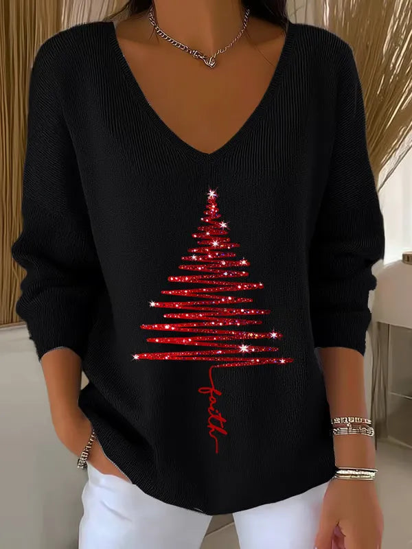Natalia Christmas | Christmas Sweater with Glitter Tree