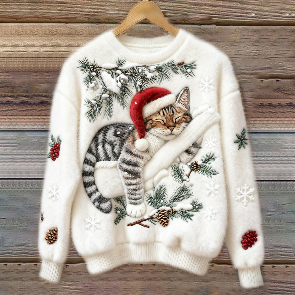 Misia™ | Fluffy Christmas Sweater with a Cute Cat