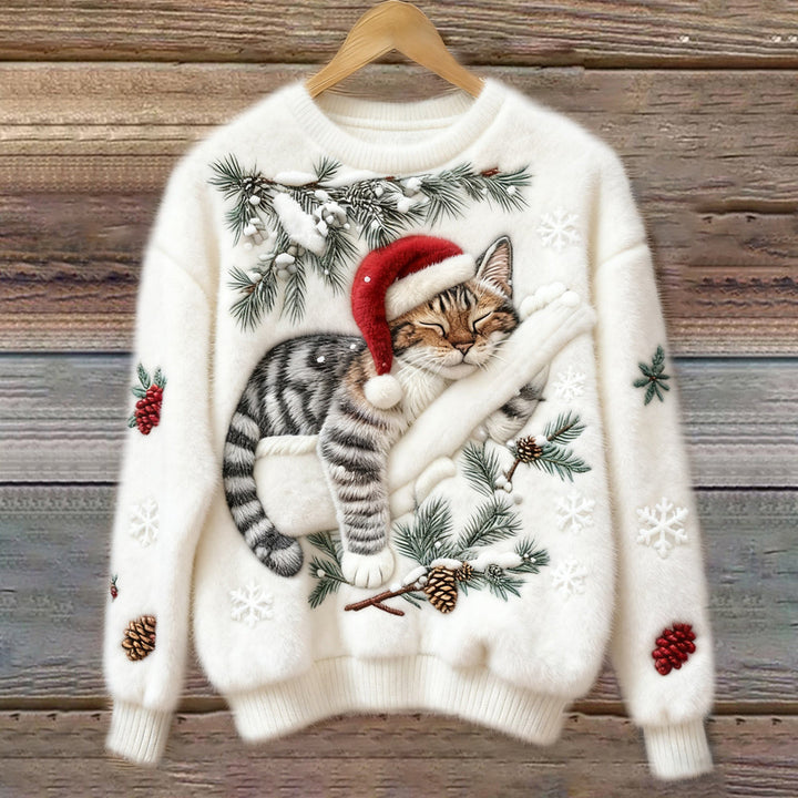 Misia™ | Fluffy Christmas Sweater with a Cute Cat