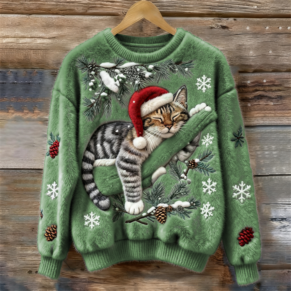 Misia™ | Fluffy Christmas Sweater with a Cute Cat