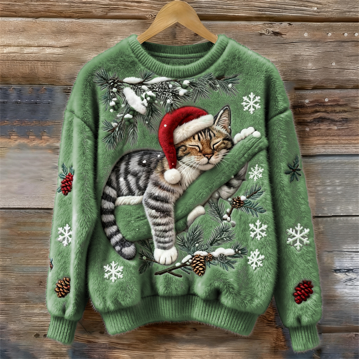 Misia™ | Fluffy Christmas Sweater with a Cute Cat
