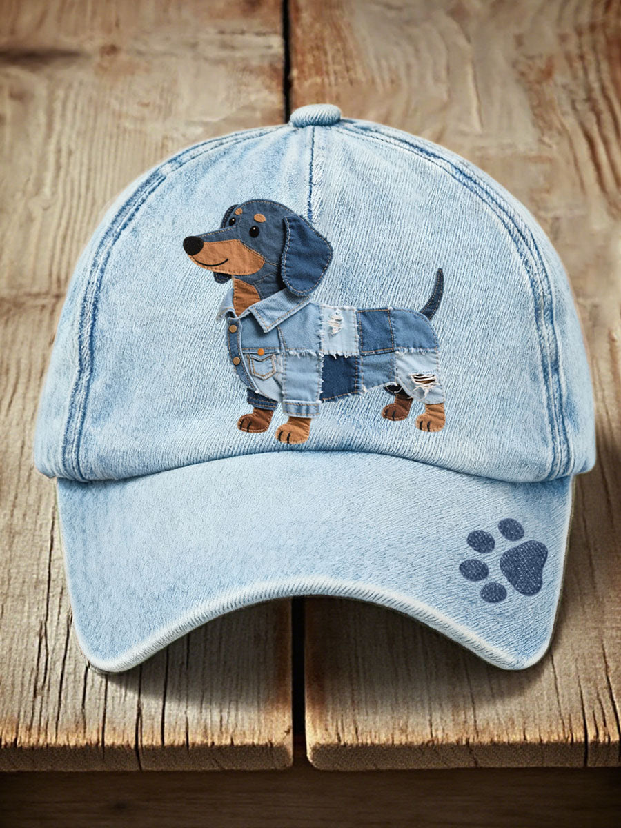 Bonita - Unisex patchwork denim jacket for pets with dachshund